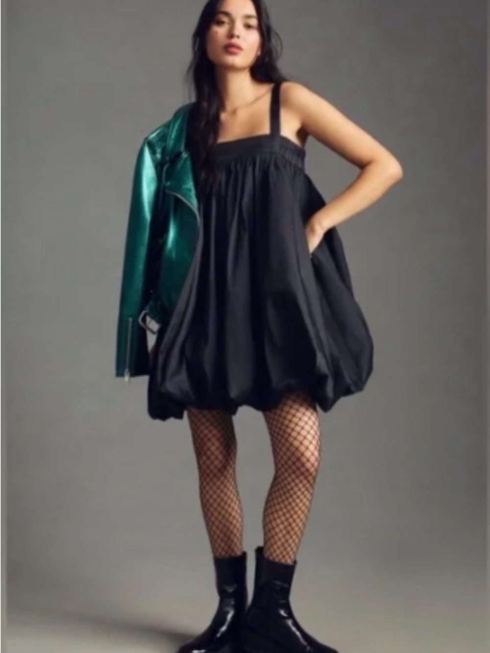 Bloni Black Bubble Hem  Dress with Adjustable Straps